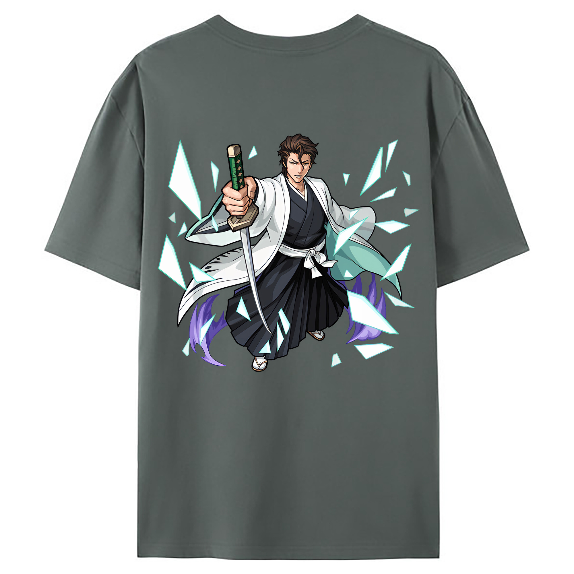 （画像用） ブリーチ 藍染 惣右介（あいぜん そうすけ） BLEACH Aizen Sousuke 綿100％ メンズ半袖Tシャツ（バックプリント） 通気性